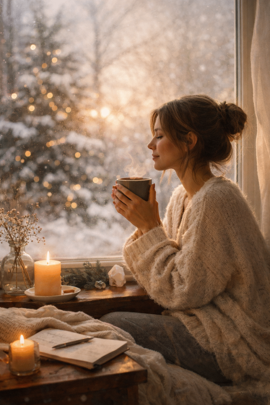 Kobiecy, spokojny początek nowego roku bez presji i noworocznych postanowień – refleksja, uważność i czułość wobec siebie.