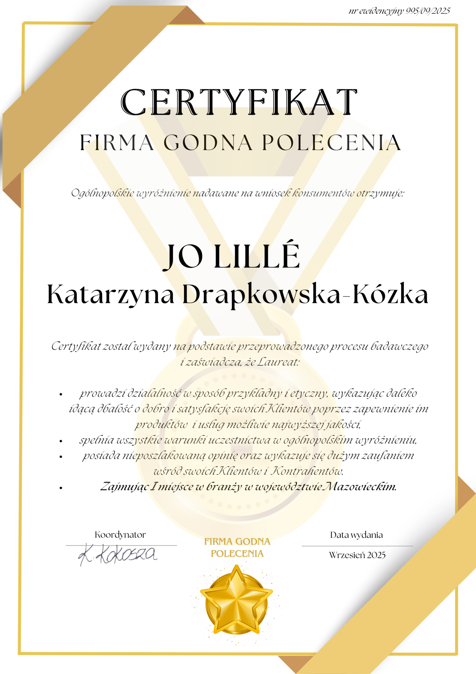 Jo Lillé – 1. miejsce w branży w województwie mazowieckim! 🌸✨